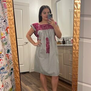 Mi Golondrina Pink and Gray Mini Dress